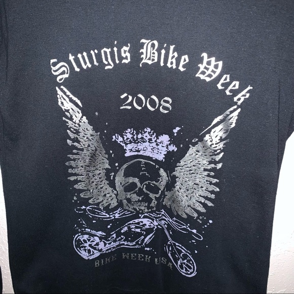 Sturgis Bike Week 2008 Biker Design Black Long Sleeve Skull Motorcycle Wings Top - Picture 3 of 6